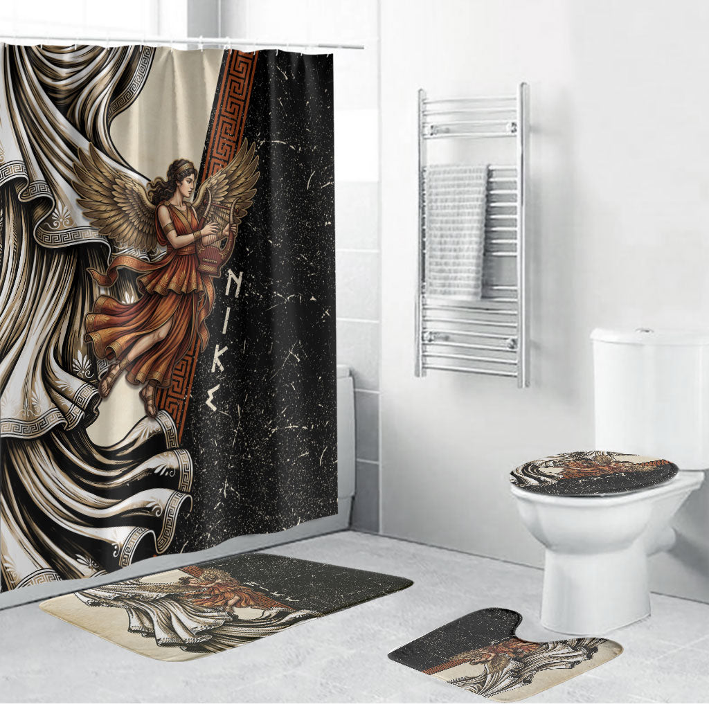 Nike Goddess Bathroom Set Winged Goddess Lyre Instrument And Greek Key