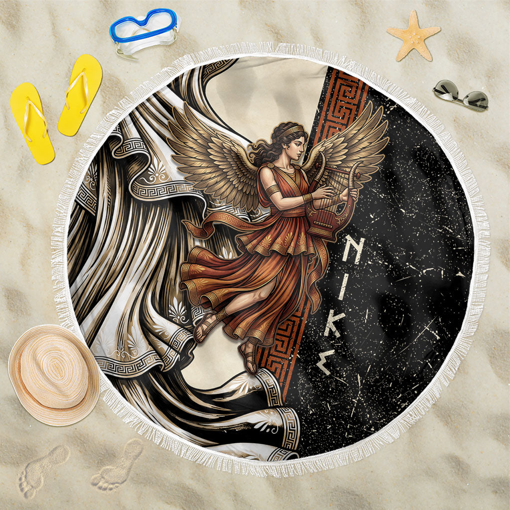 Nike Goddess Beach Blanket Winged Goddess Lyre Instrument And Greek Key