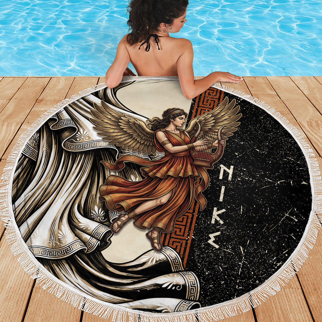 Nike Goddess Beach Blanket Winged Goddess Lyre Instrument And Greek Key