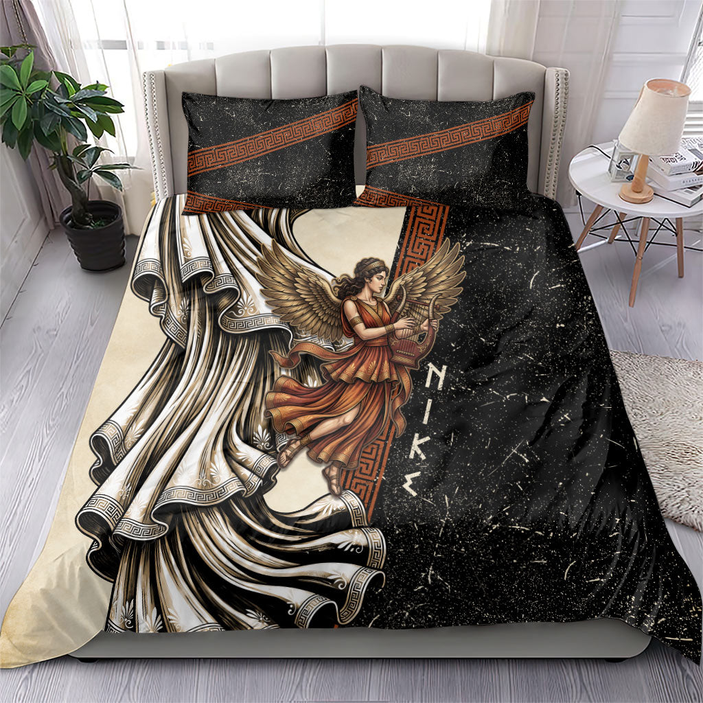 Nike Goddess Bedding Set Winged Goddess Lyre Instrument And Greek Key