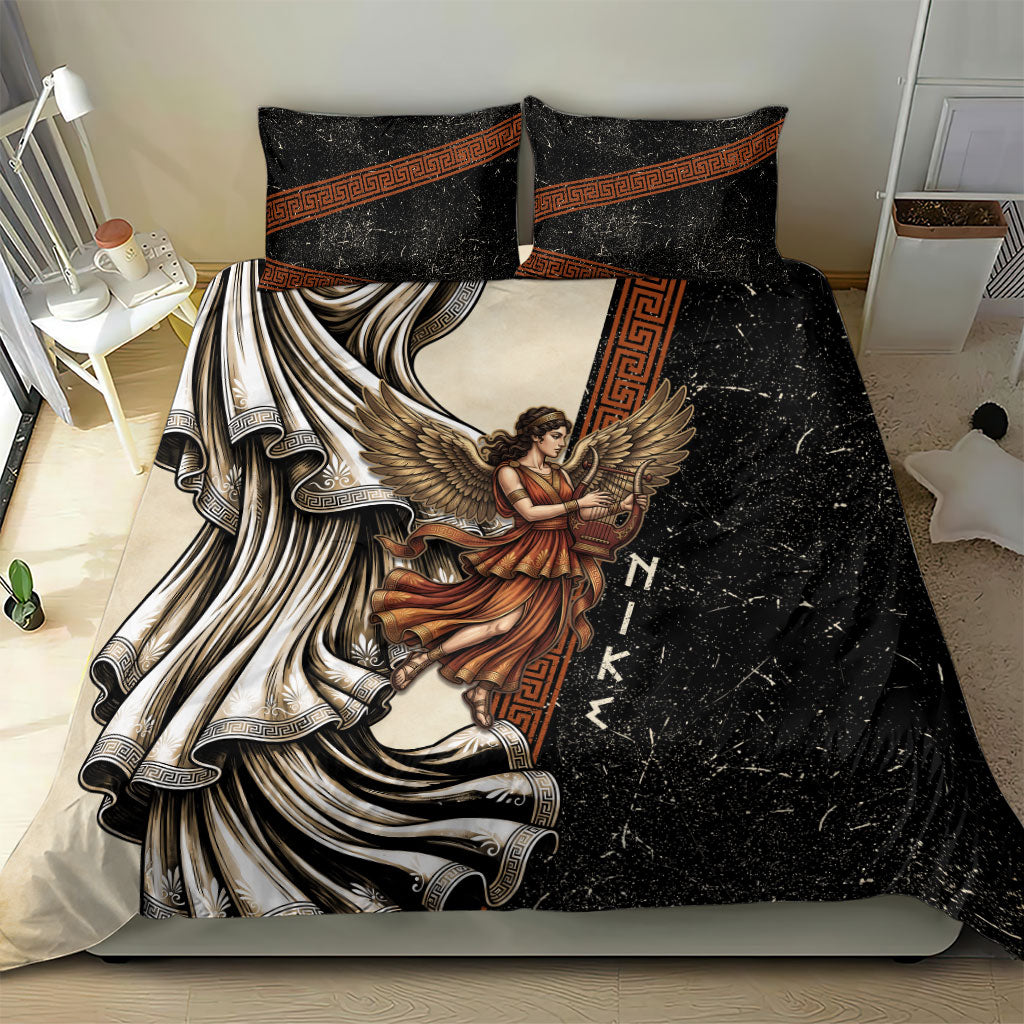 Nike Goddess Bedding Set Winged Goddess Lyre Instrument And Greek Key
