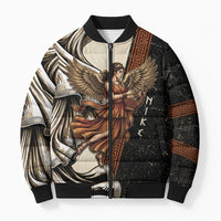 Nike Goddess Bomber Puffer Jacket Winged Goddess Lyre Instrument And Greek Key