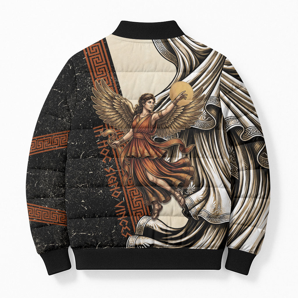 Nike Goddess Bomber Puffer Jacket Winged Goddess Lyre Instrument And Greek Key