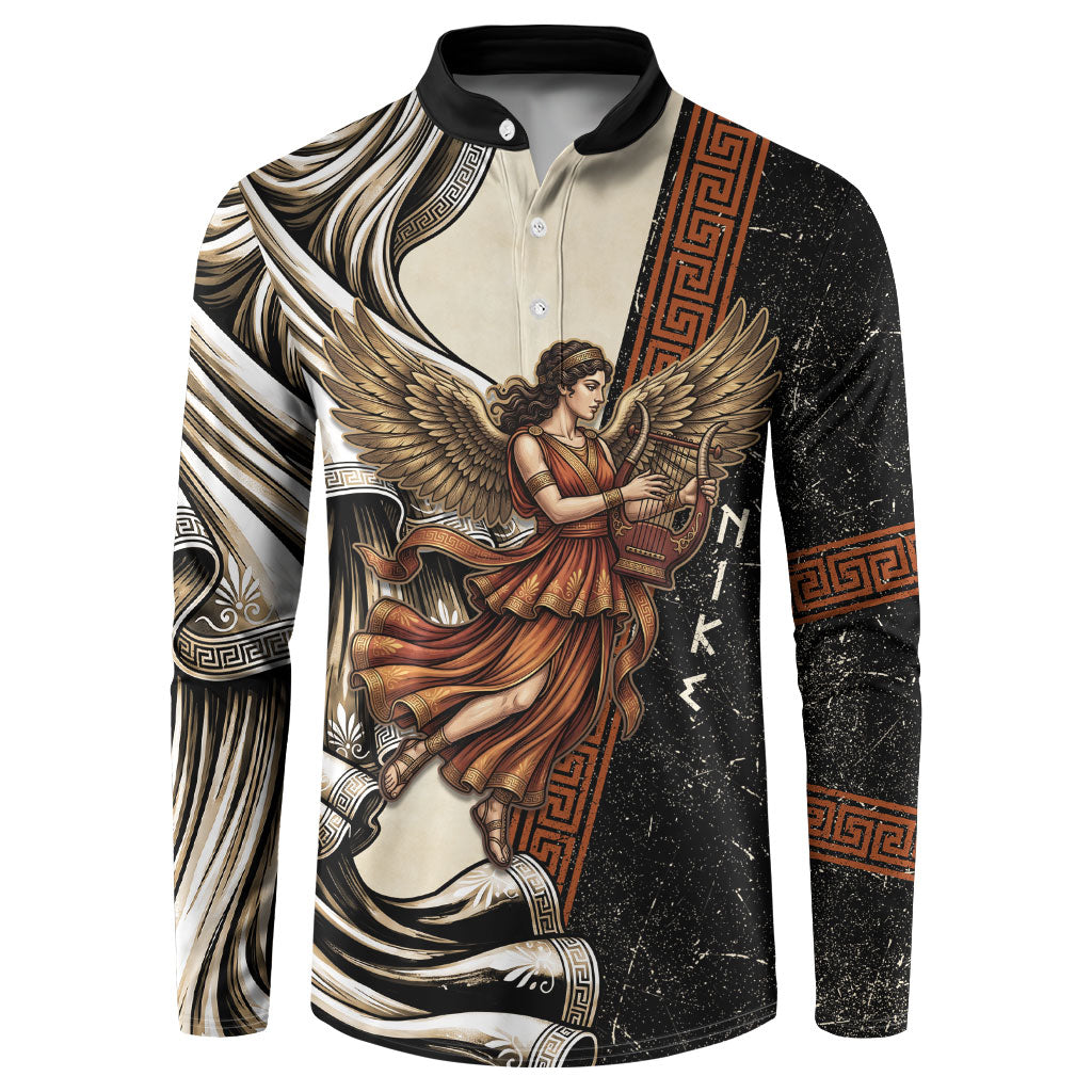 Nike Goddess Button Sweatshirt Winged Goddess Lyre Instrument And Greek Key