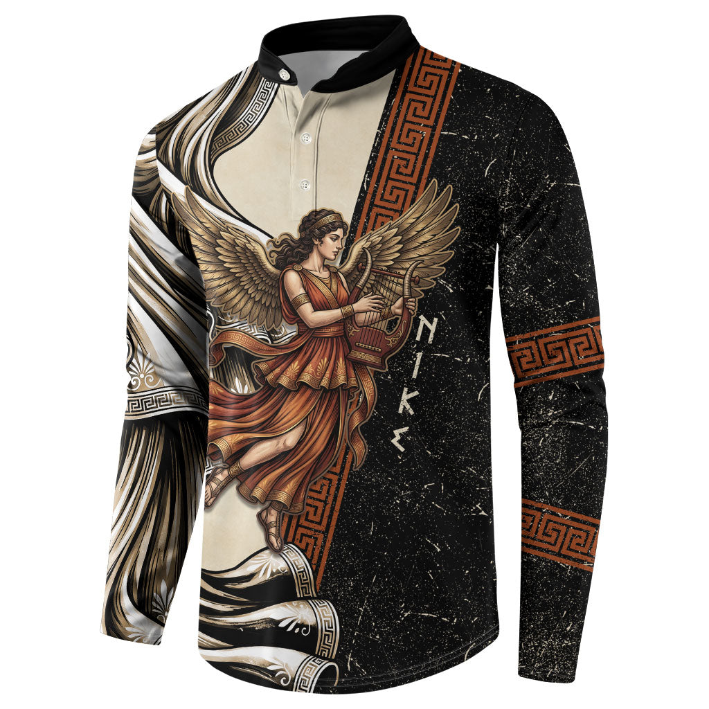 Nike Goddess Button Sweatshirt Winged Goddess Lyre Instrument And Greek Key