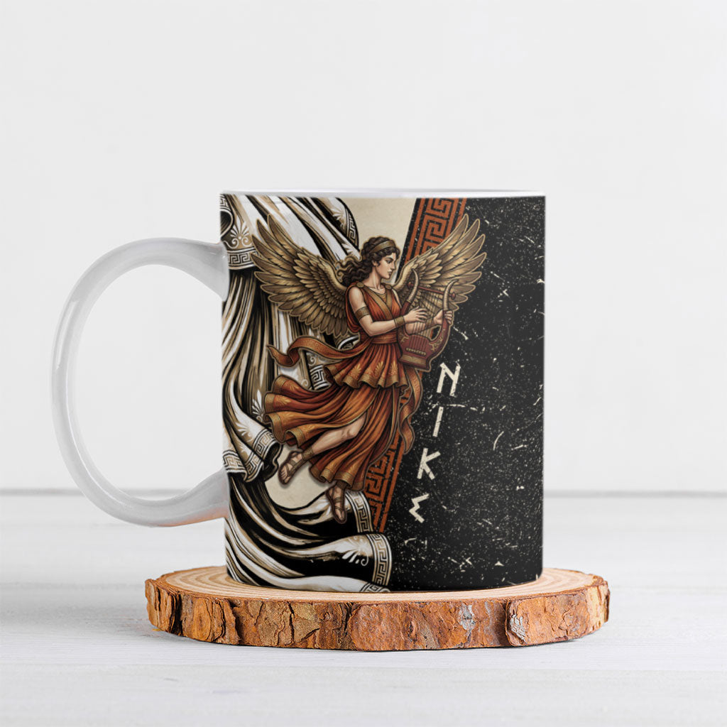 Nike Goddess Ceramic Mug Winged Goddess Lyre Instrument And Greek Key