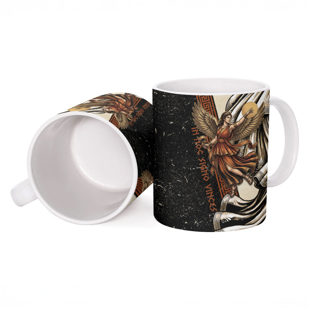 Nike Goddess Ceramic Mug Winged Goddess Lyre Instrument And Greek Key