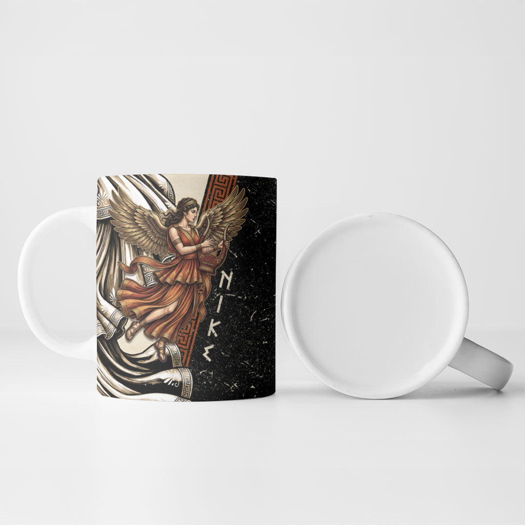 Nike Goddess Ceramic Mug Winged Goddess Lyre Instrument And Greek Key
