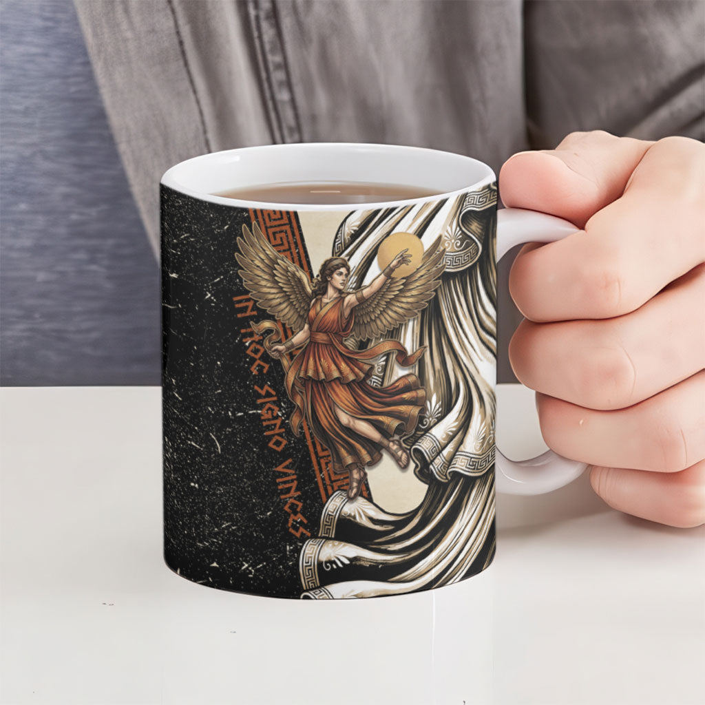 Nike Goddess Ceramic Mug Winged Goddess Lyre Instrument And Greek Key
