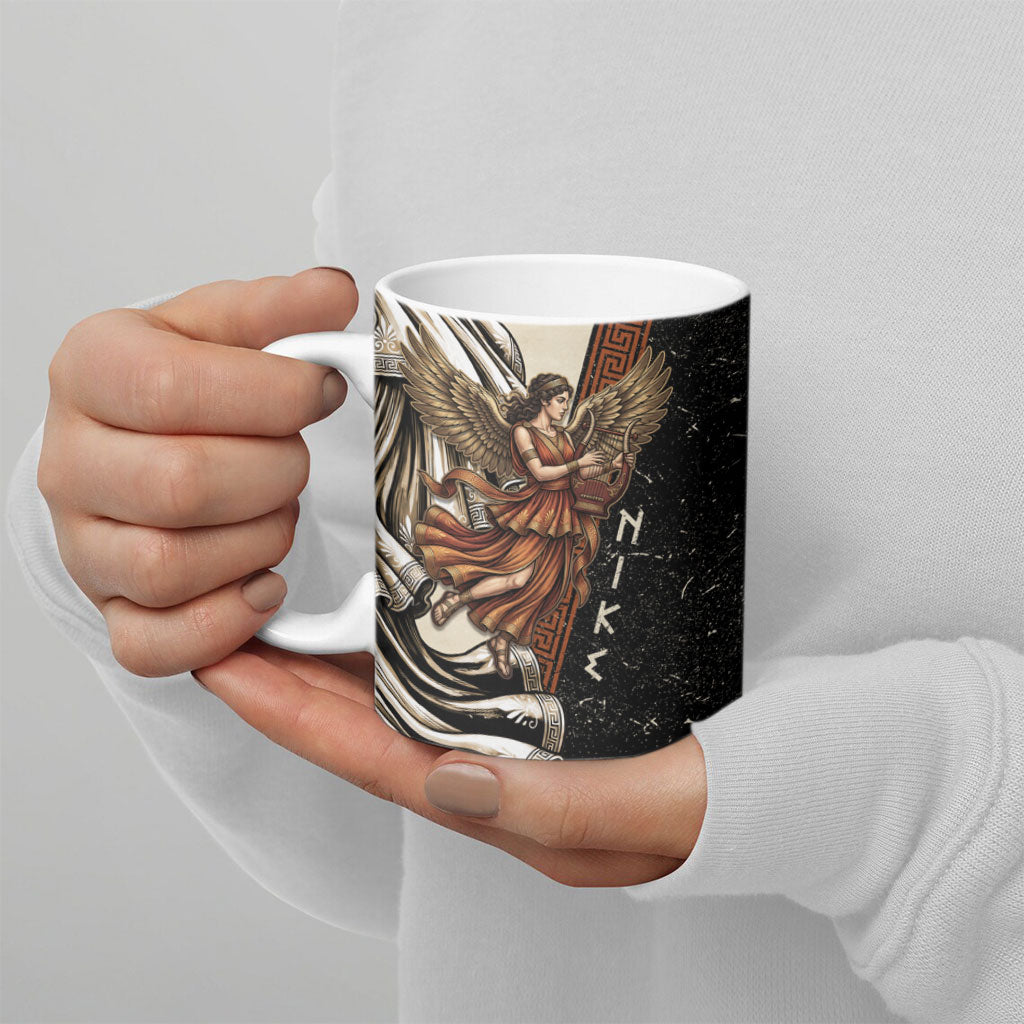 Nike Goddess Ceramic Mug Winged Goddess Lyre Instrument And Greek Key