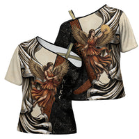 Nike Goddess Cross Shoulder Shirt Winged Goddess Lyre Instrument And Greek Key