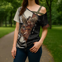 Nike Goddess Cross Shoulder Shirt Winged Goddess Lyre Instrument And Greek Key