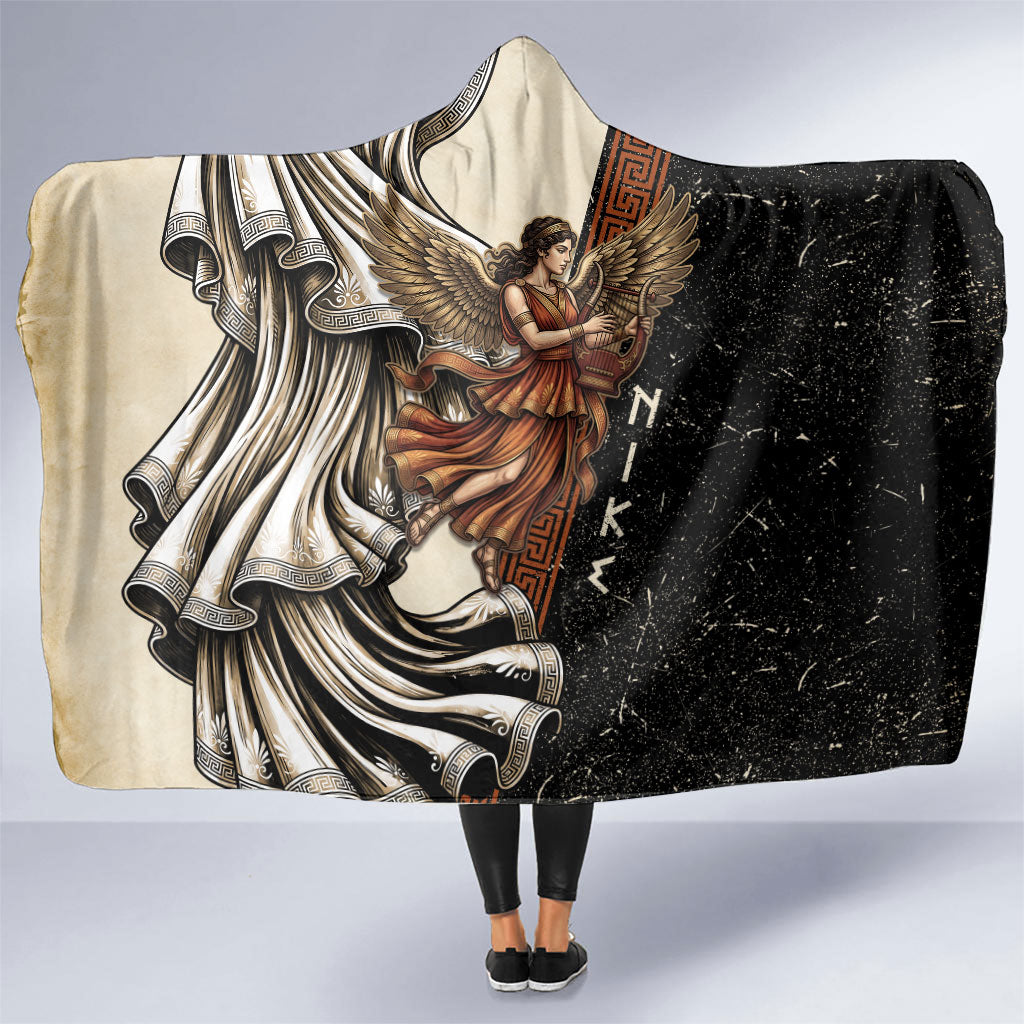 Nike Goddess Hooded Blanket Winged Goddess Lyre Instrument And Greek Key