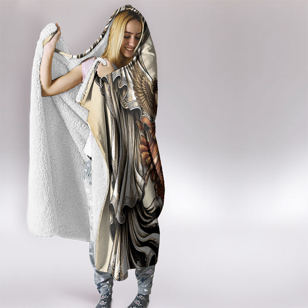 Nike Goddess Hooded Blanket Winged Goddess Lyre Instrument And Greek Key