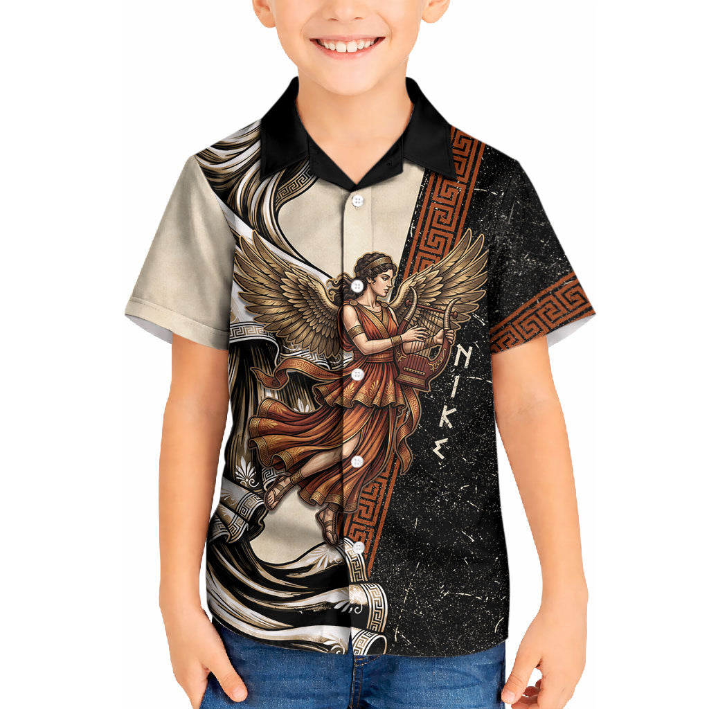 Nike Goddess Kid Hawaiian Shirt Winged Goddess Lyre Instrument And Greek Key