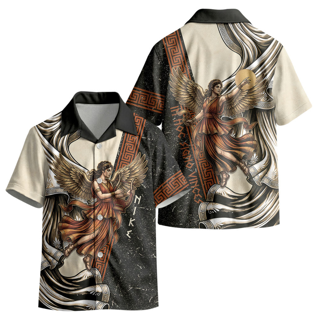 Nike Goddess Kid Hawaiian Shirt Winged Goddess Lyre Instrument And Greek Key