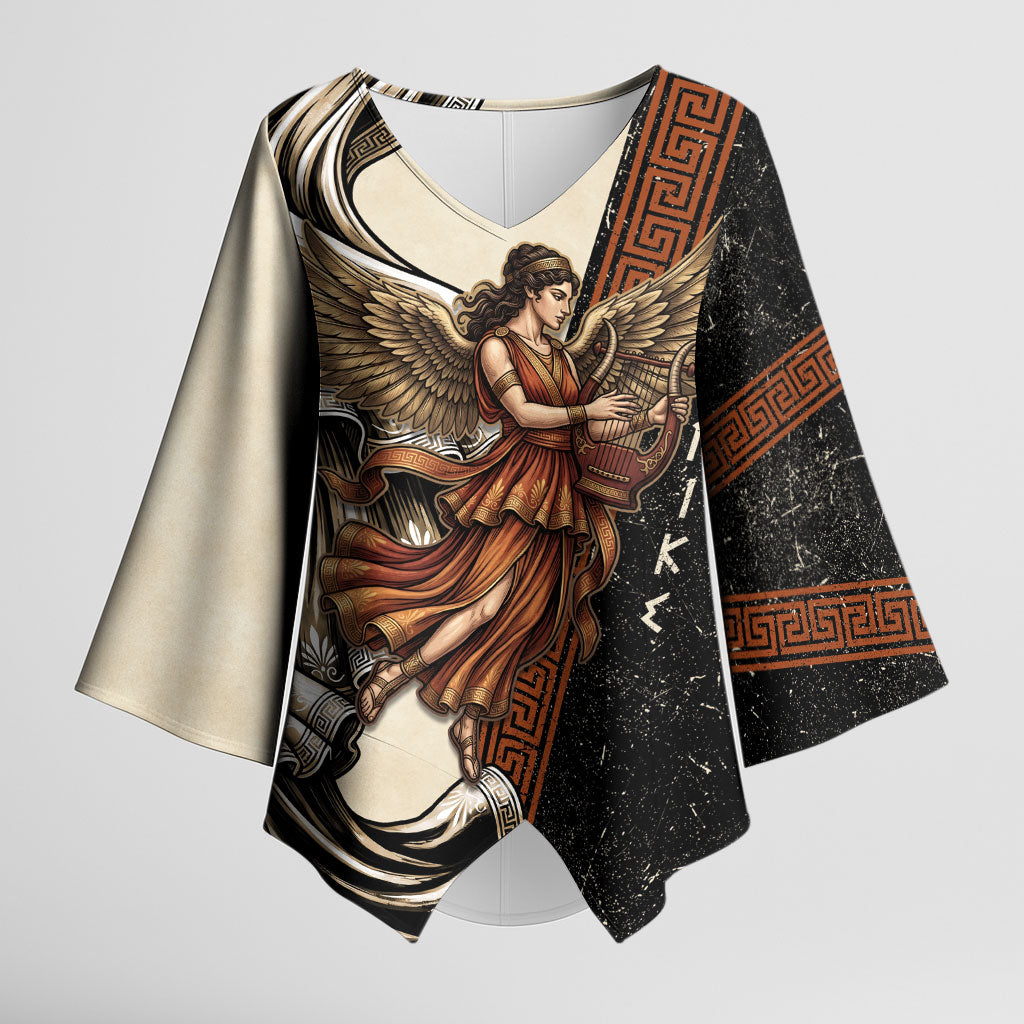 Nike Goddess Kimono Sleeve Blouse Winged Goddess Lyre Instrument And Greek Key