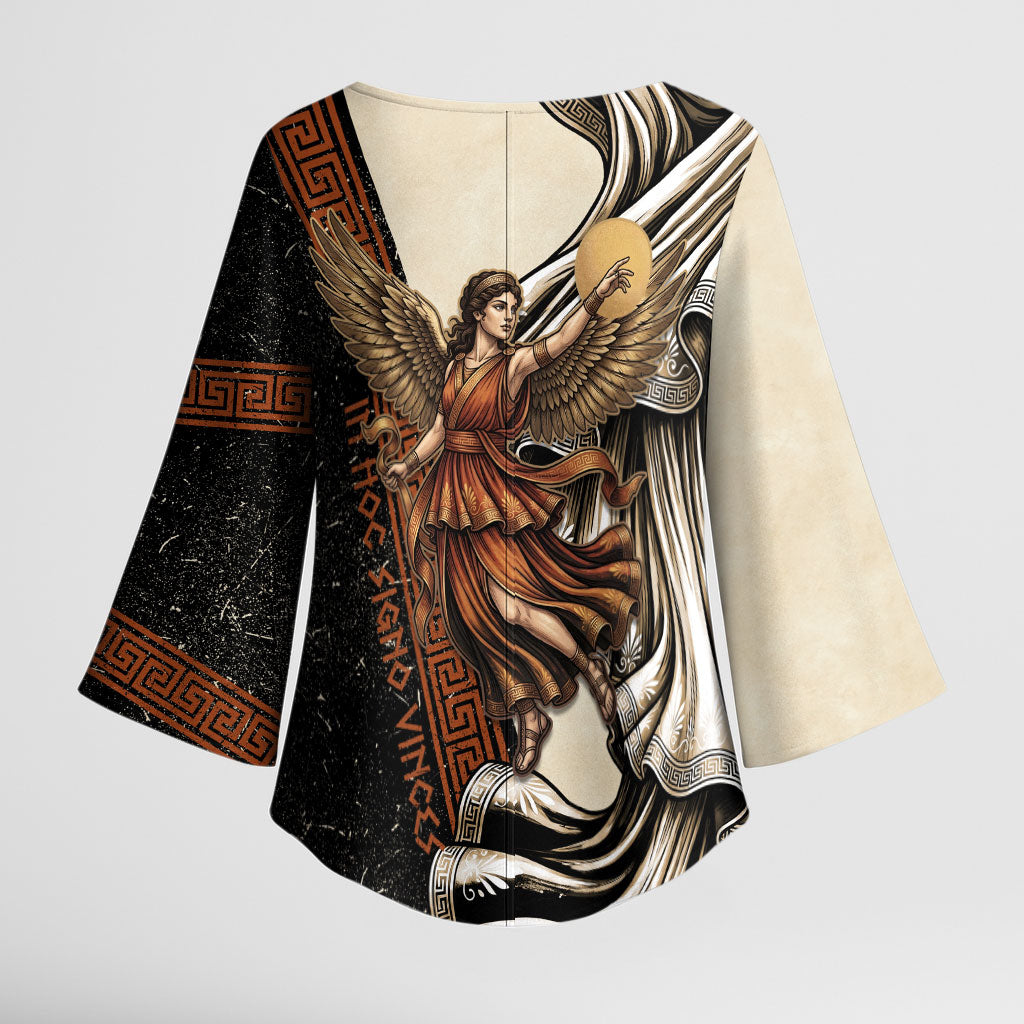 Nike Goddess Kimono Sleeve Blouse Winged Goddess Lyre Instrument And Greek Key