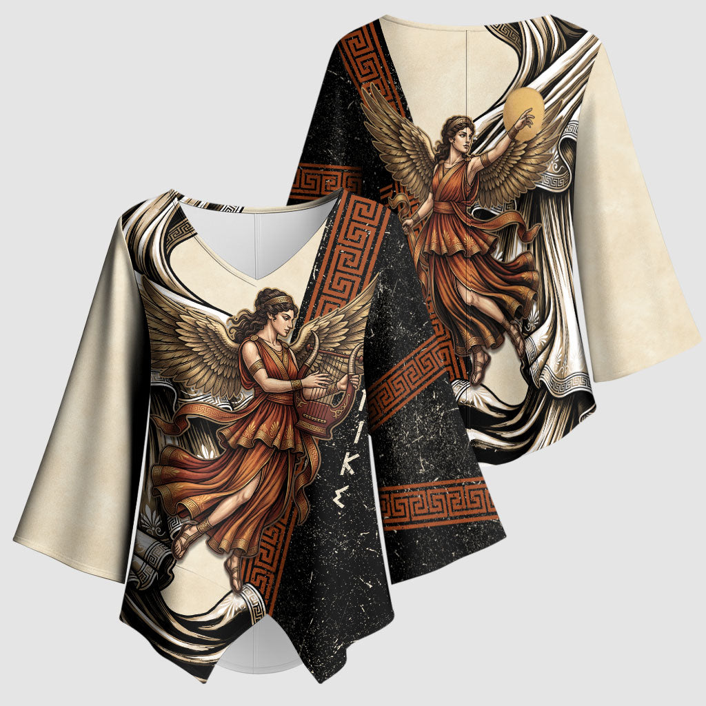 Nike Goddess Kimono Sleeve Blouse Winged Goddess Lyre Instrument And Greek Key