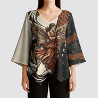 Nike Goddess Kimono Sleeve Blouse Winged Goddess Lyre Instrument And Greek Key