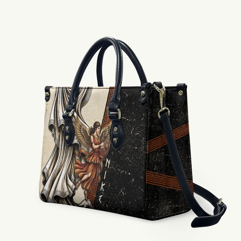 Nike Goddess Leather Bag Winged Goddess Lyre Instrument And Greek Key