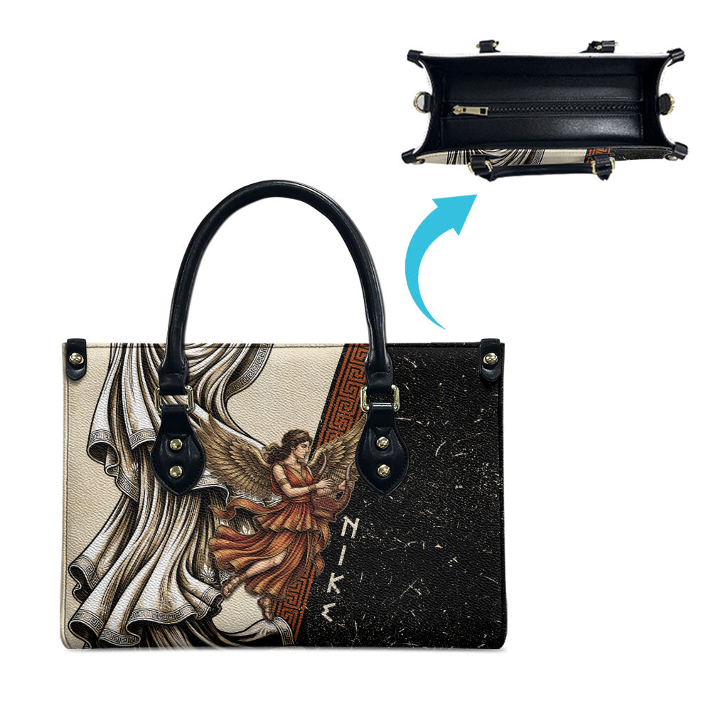 Nike Goddess Leather Bag Winged Goddess Lyre Instrument And Greek Key