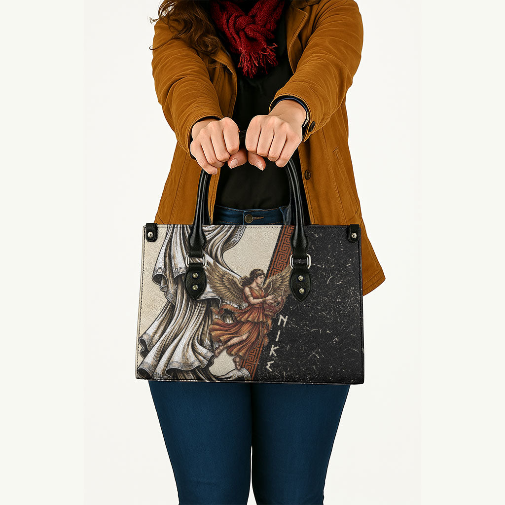 Nike Goddess Leather Bag Winged Goddess Lyre Instrument And Greek Key