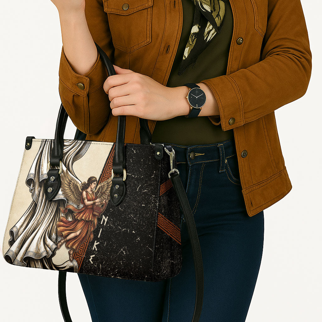 Nike Goddess Leather Bag Winged Goddess Lyre Instrument And Greek Key