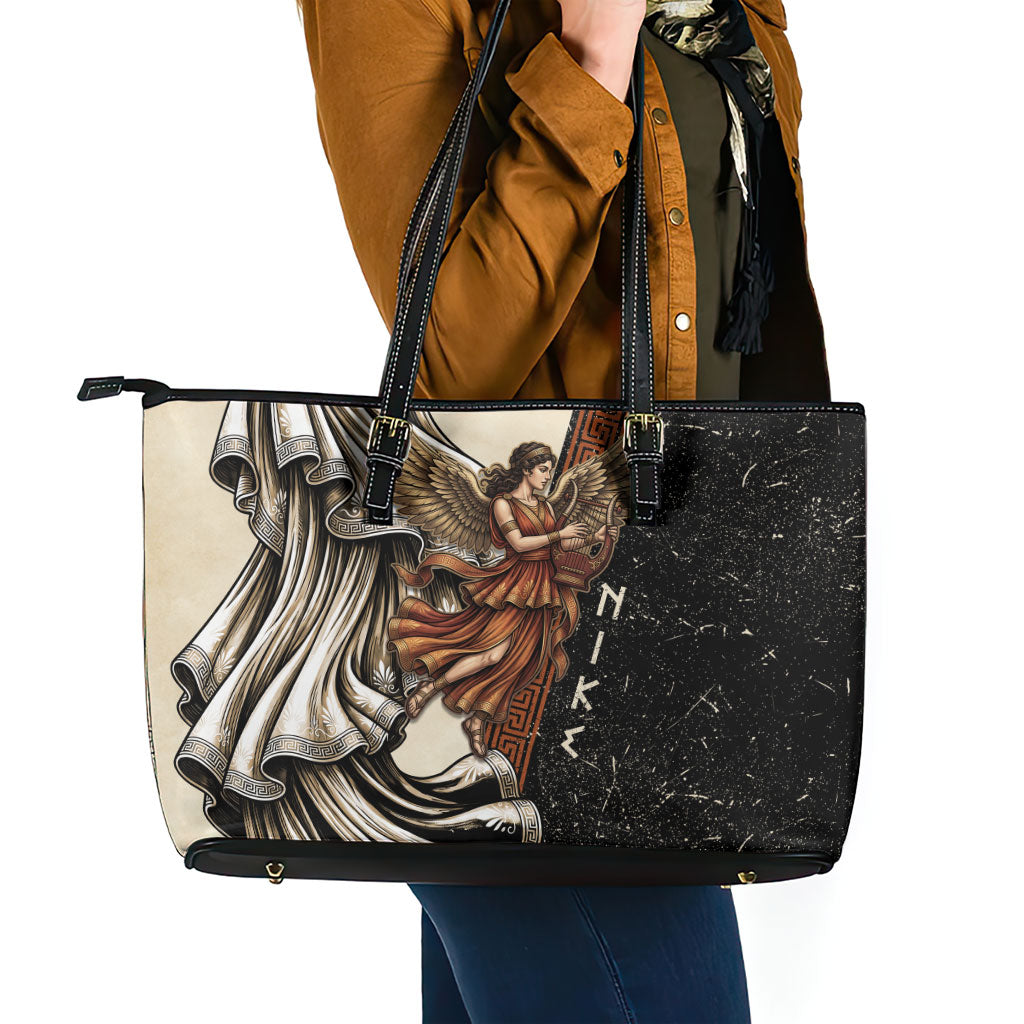 Nike Goddess Leather Tote Bag Winged Goddess Lyre Instrument And Greek Key