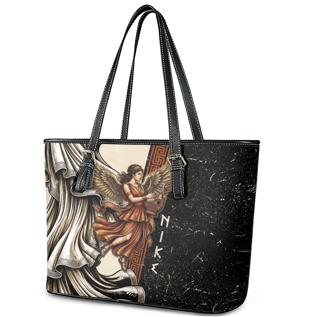 Nike Goddess Leather Tote Bag Winged Goddess Lyre Instrument And Greek Key