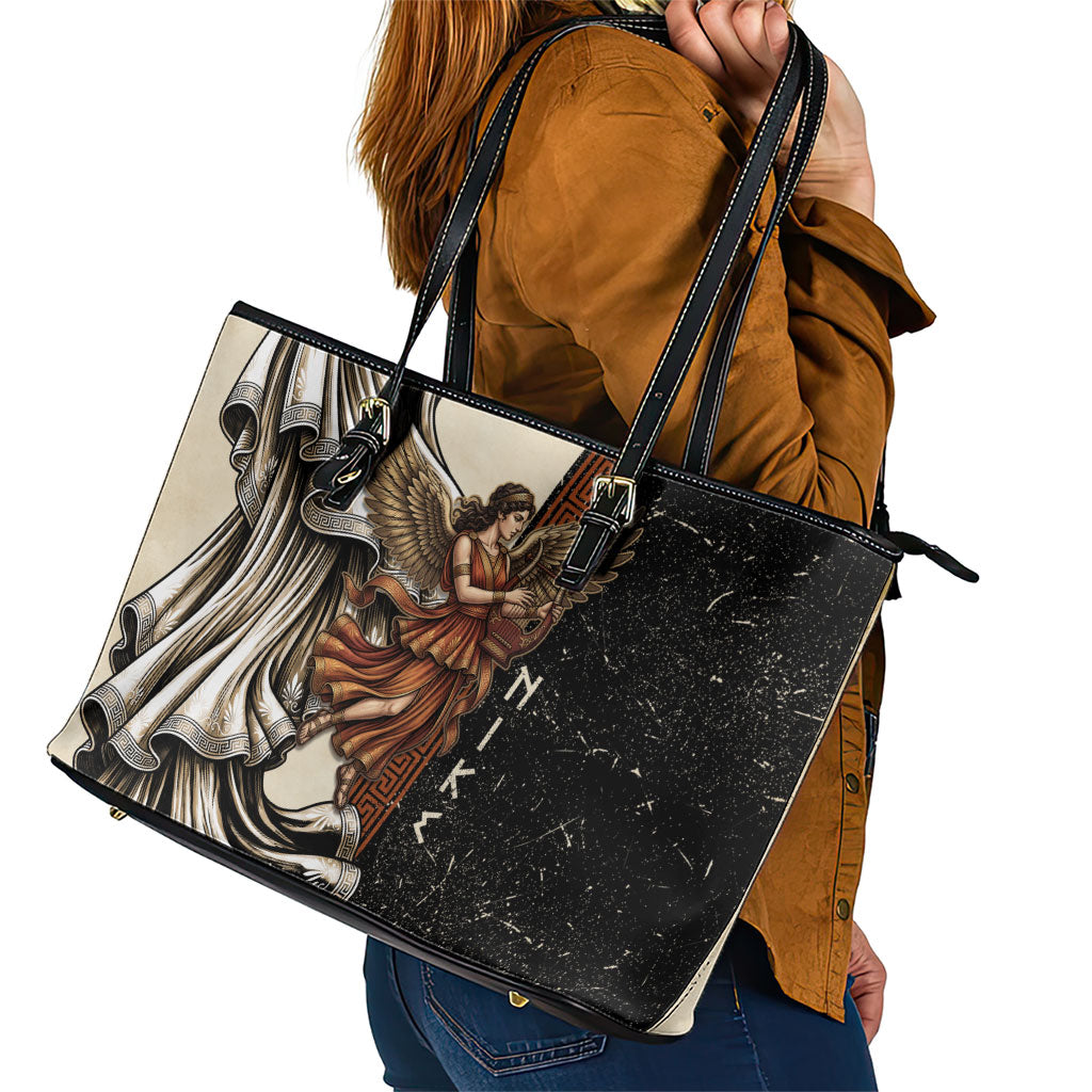 Nike Goddess Leather Tote Bag Winged Goddess Lyre Instrument And Greek Key