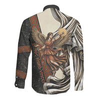 Nike Goddess Long Sleeve Button Shirt Winged Goddess Lyre Instrument And Greek Key
