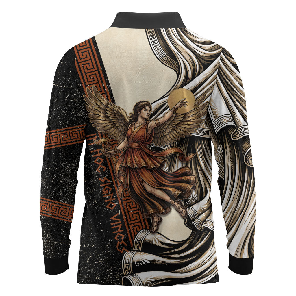 Nike Goddess Long Sleeve Polo Shirt Winged Goddess Lyre Instrument And Greek Key