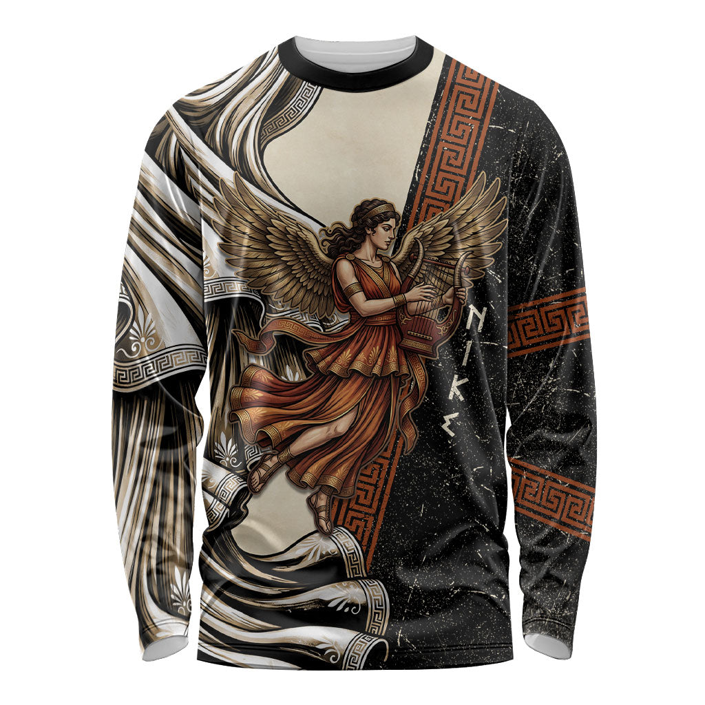 Nike Goddess Long Sleeve Shirt Winged Goddess Lyre Instrument And Greek Key