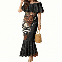 Nike Goddess Mermaid Dress Winged Goddess Lyre Instrument And Greek Key