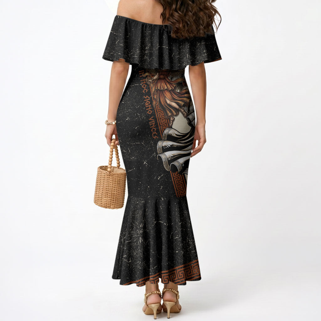 Nike Goddess Mermaid Dress Winged Goddess Lyre Instrument And Greek Key