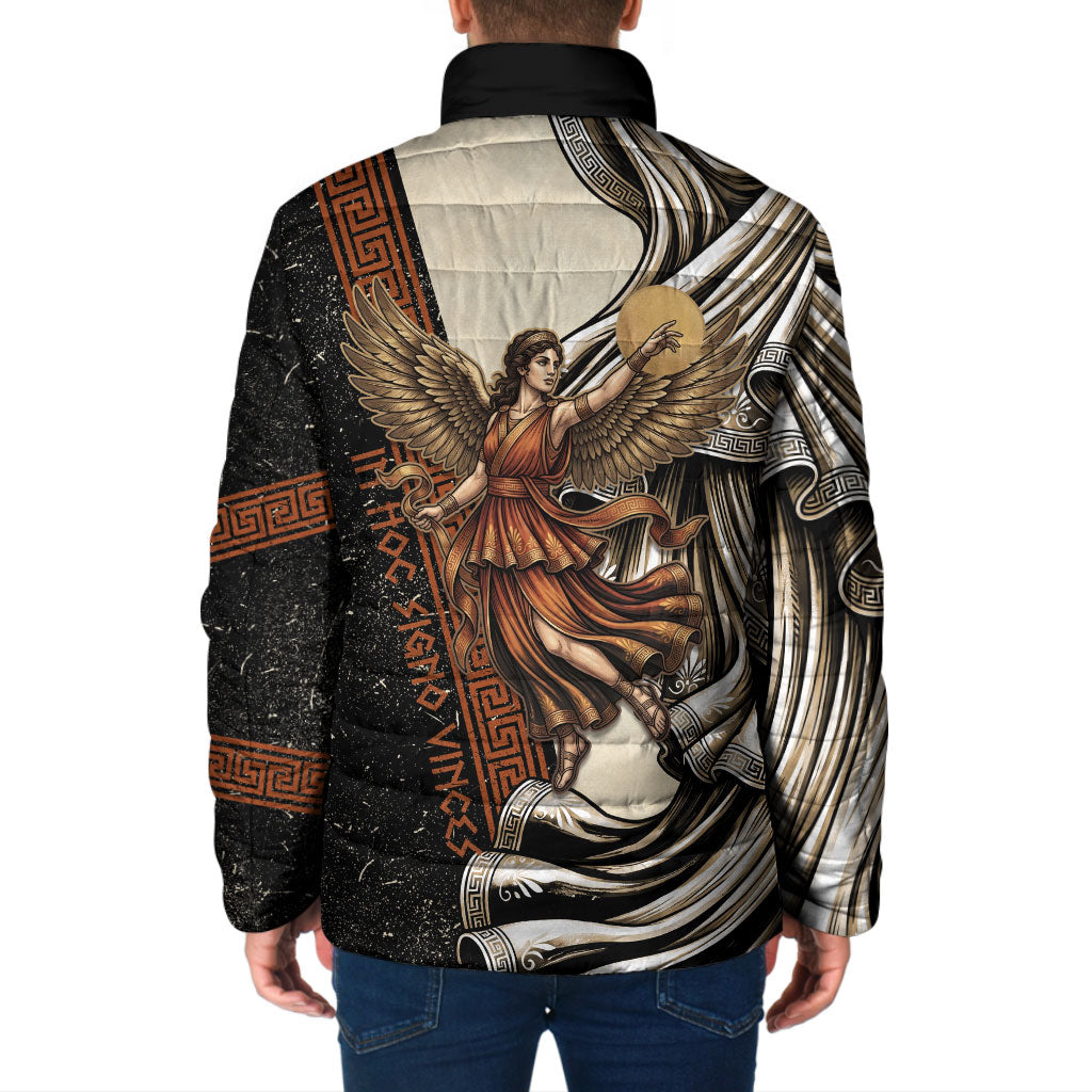 Nike Goddess Padded Jacket Winged Goddess Lyre Instrument And Greek Key