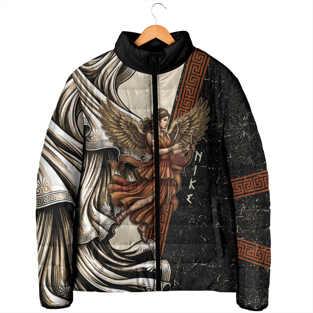 Nike Goddess Padded Jacket Winged Goddess Lyre Instrument And Greek Key