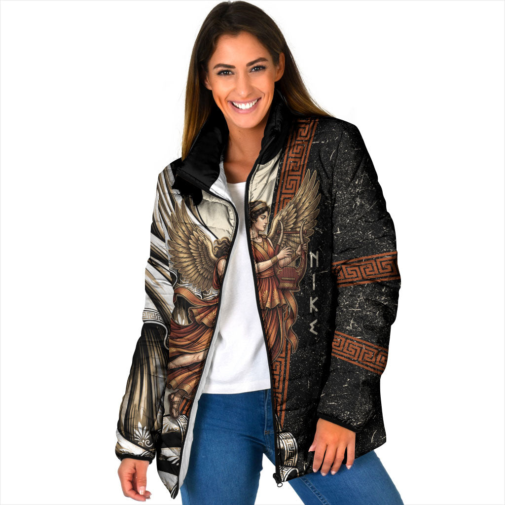 Nike Goddess Padded Jacket Winged Goddess Lyre Instrument And Greek Key