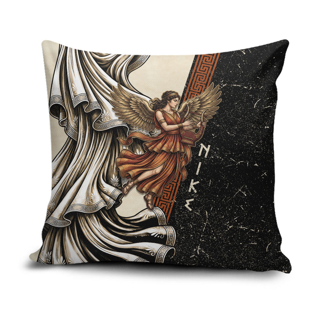 Nike Goddess Pillow Cover Winged Goddess Lyre Instrument And Greek Key