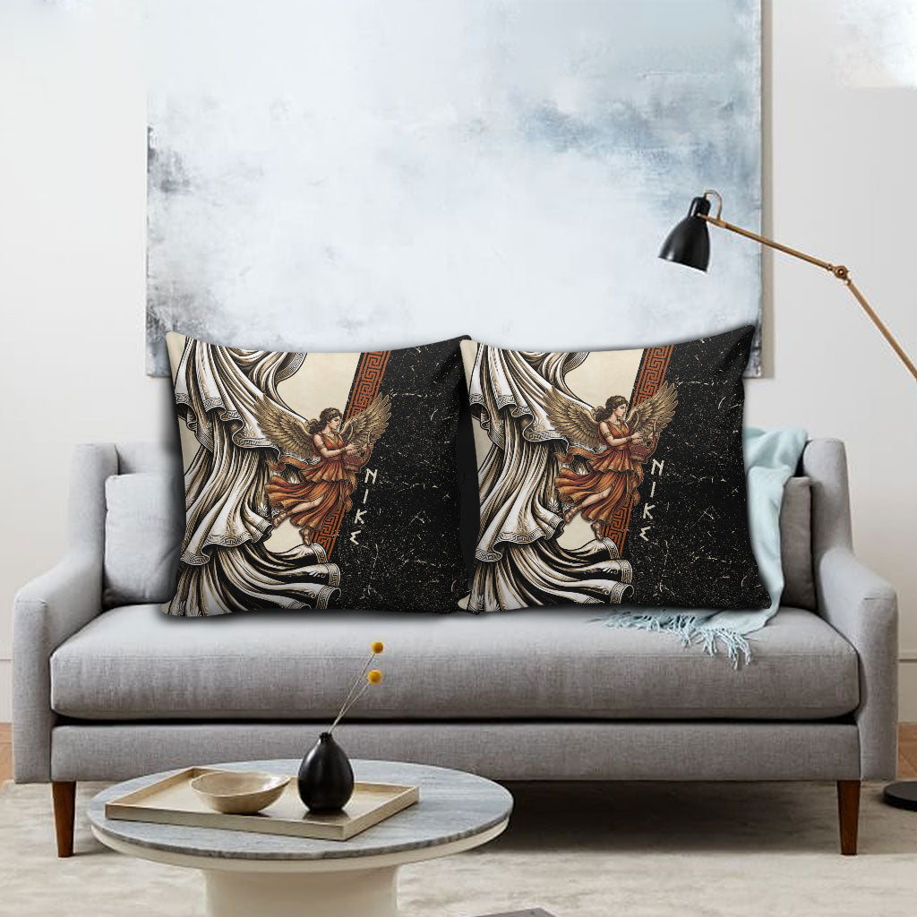 Nike Goddess Pillow Cover Winged Goddess Lyre Instrument And Greek Key