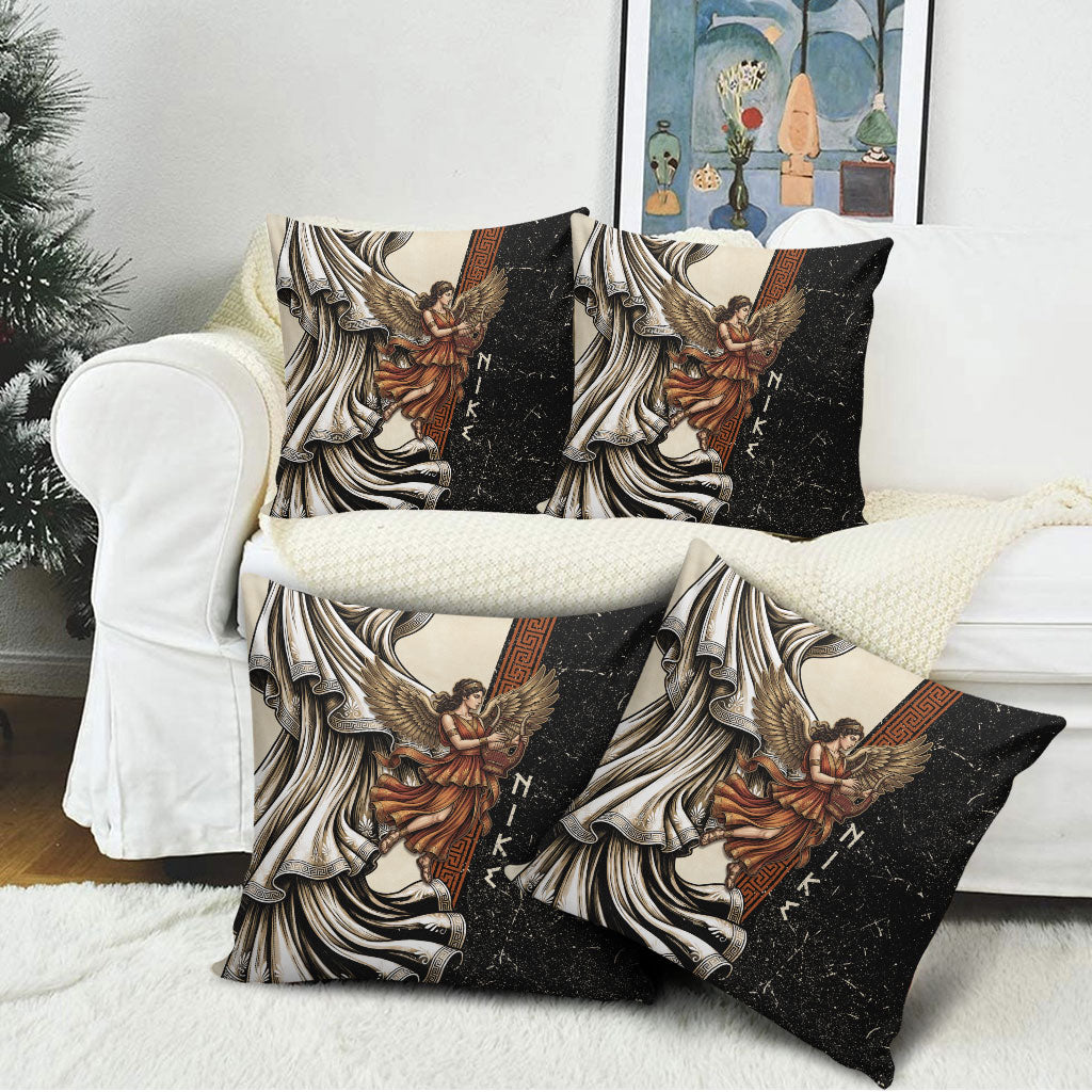 Nike Goddess Pillow Cover Winged Goddess Lyre Instrument And Greek Key