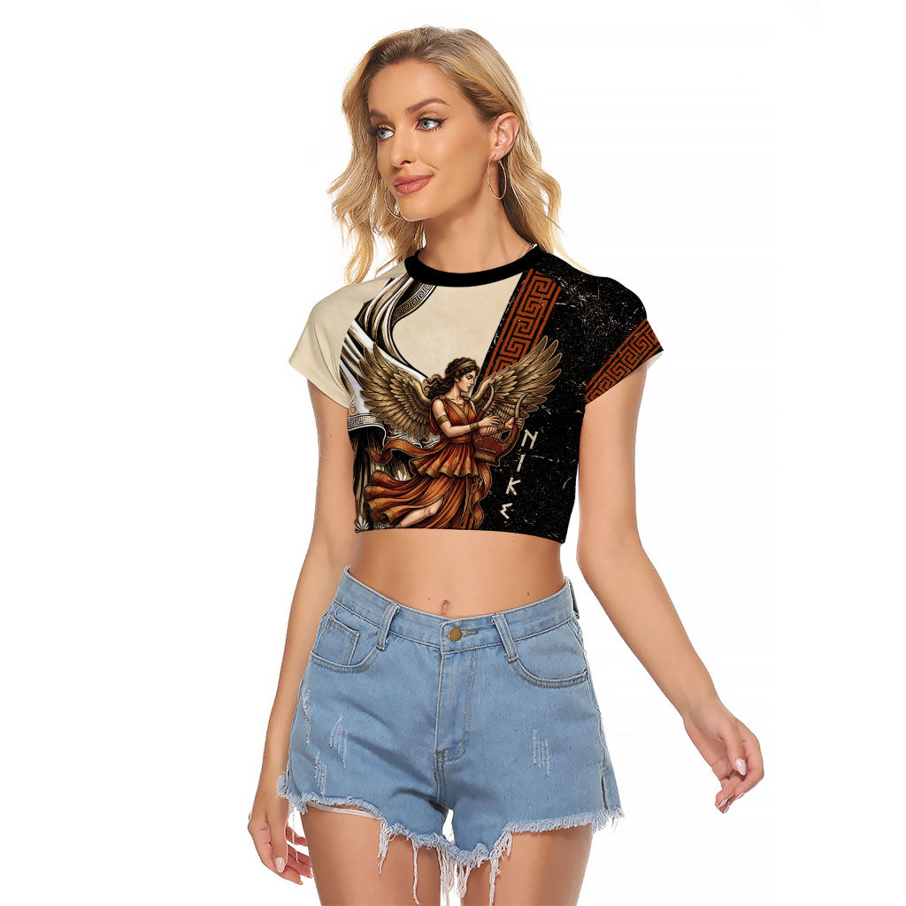 Nike Goddess Raglan Cropped T Shirt Winged Goddess Lyre Instrument And Greek Key