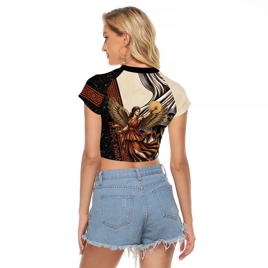 Nike Goddess Raglan Cropped T Shirt Winged Goddess Lyre Instrument And Greek Key