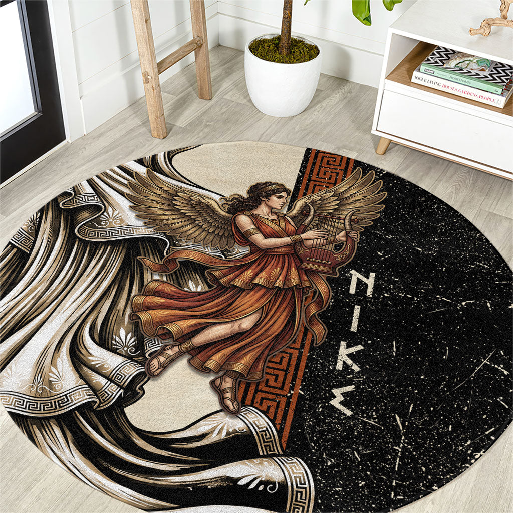 Nike Goddess Round Carpet Winged Goddess Lyre Instrument And Greek Key