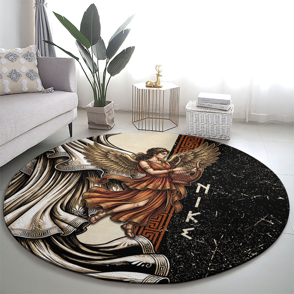 Nike Goddess Round Carpet Winged Goddess Lyre Instrument And Greek Key