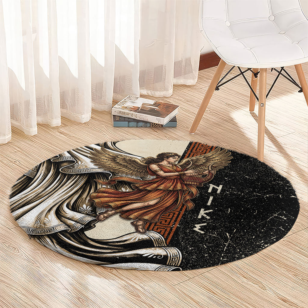 Nike Goddess Round Carpet Winged Goddess Lyre Instrument And Greek Key