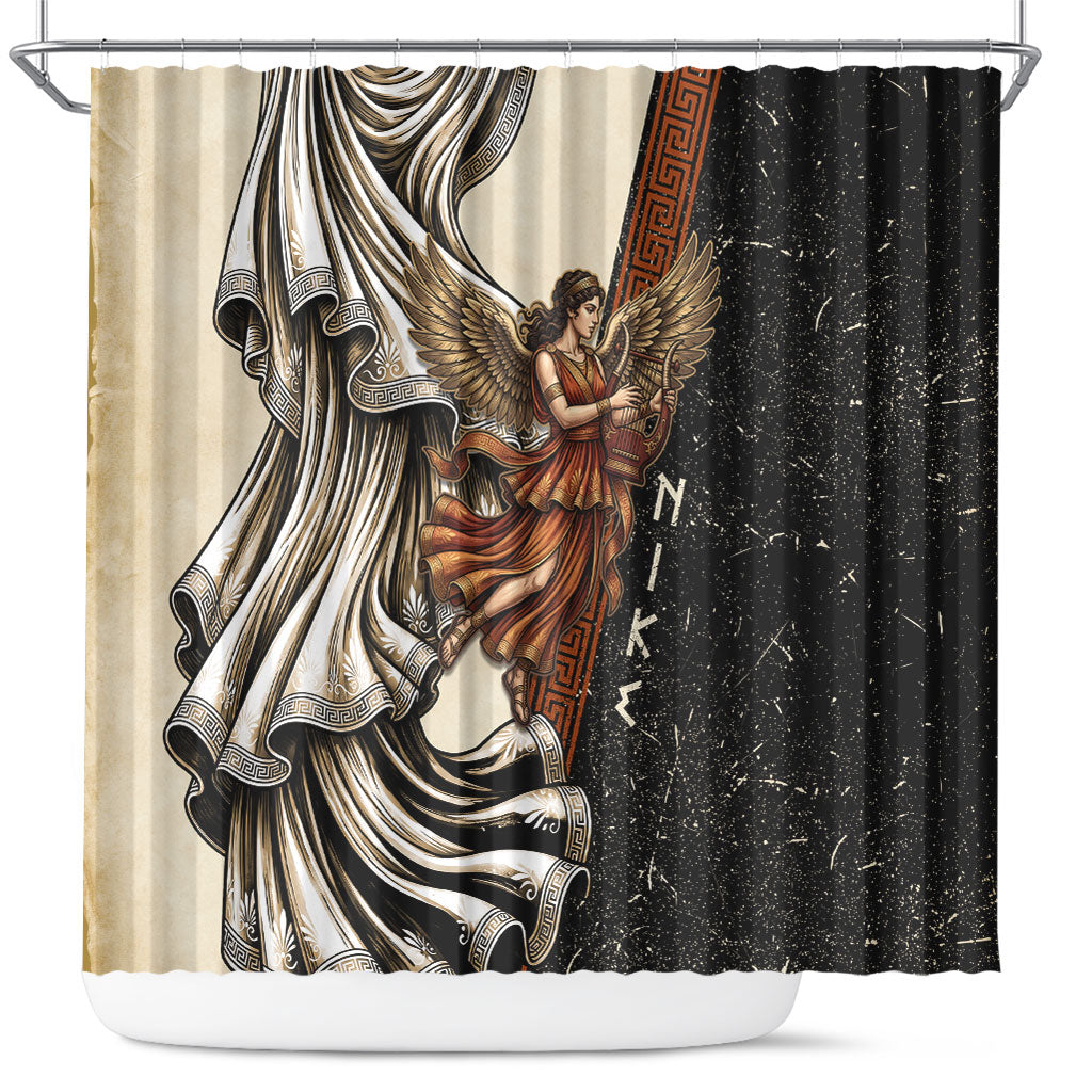 Nike Goddess Shower Curtain Winged Goddess Lyre Instrument And Greek Key