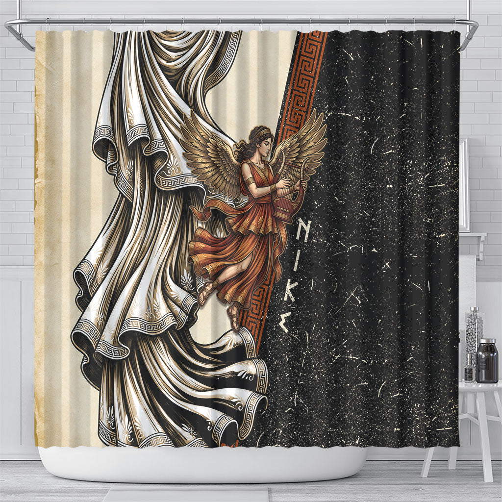Nike Goddess Shower Curtain Winged Goddess Lyre Instrument And Greek Key
