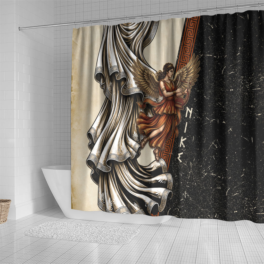 Nike Goddess Shower Curtain Winged Goddess Lyre Instrument And Greek Key